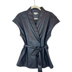 Jason Wu Belted Vest Women's M Double Breasted Faux Leather Black Cap Sleeve